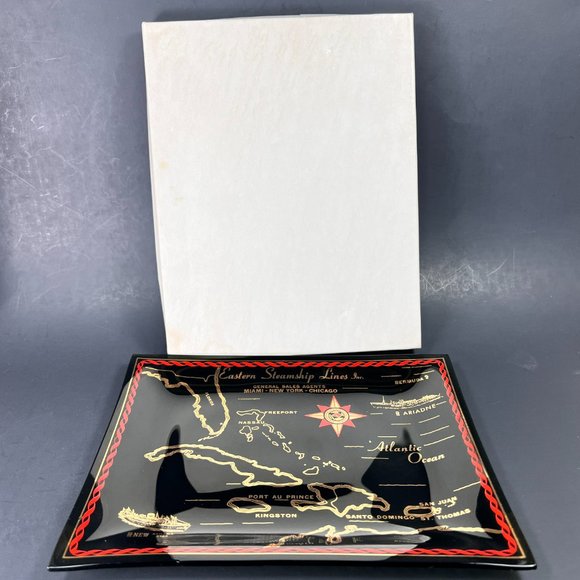 Vtg Eastern Steamship Lines Trinket Candy Tray Glass Bahama Star SS Ariadne - Picture 10 of 12